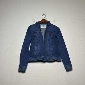 Guess Los Angeles Blue Jean Jacket Women S/P Outerwear Full Zip Biker Moto Y2K